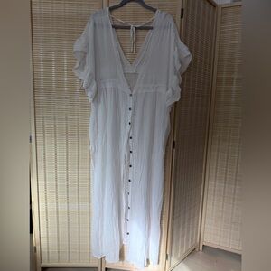 Chic Cream Button-Down Maxi Dress Cover Up